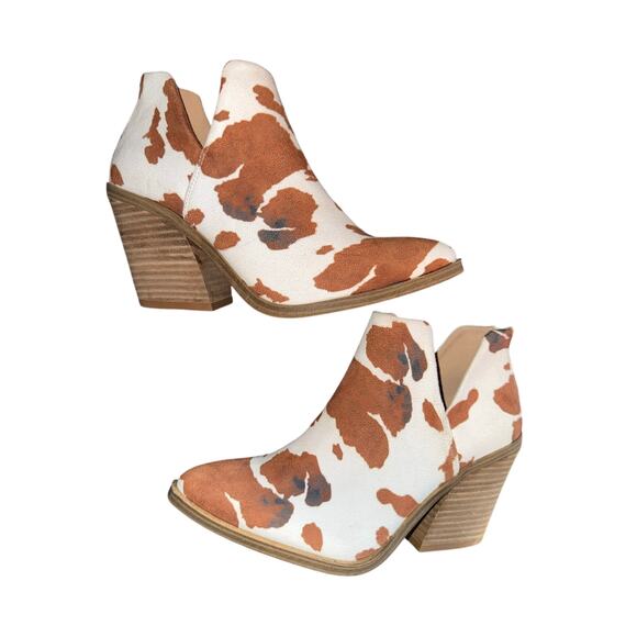 Barn Babe Boots Brown and White Cow Spots Zipper in back - size 8 -R12 - Picture 6 of 9